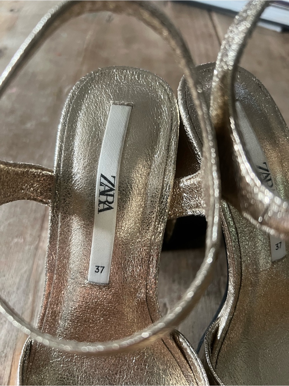 Zara Metallic Gold Platform Block Heel Sandals - Picture 8 of 10